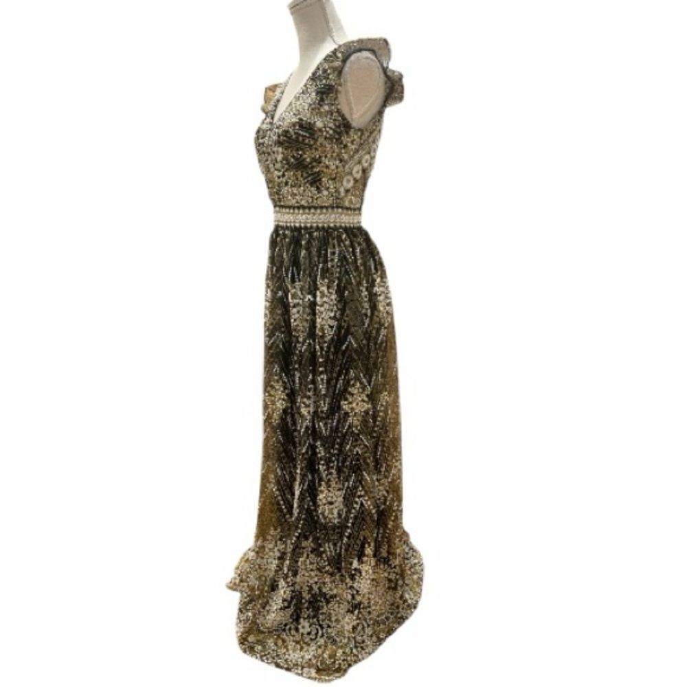 Elegant Black and Gold Art Deco Evening Gown Size M - Picture 8 of 9